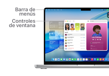 Un recorrido por la navegación de macOS, como la barra de menús en la parte superior de la pantalla del MacBook y el Dock.