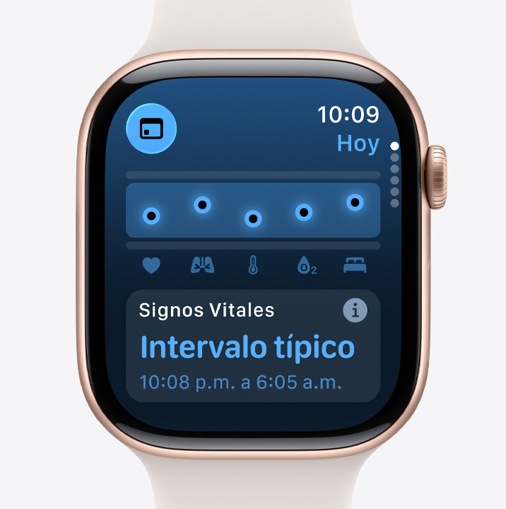 Apple Watch Series 11, aluminum case, rose gold color, Vitals app, health score chart, overnight vitals notification