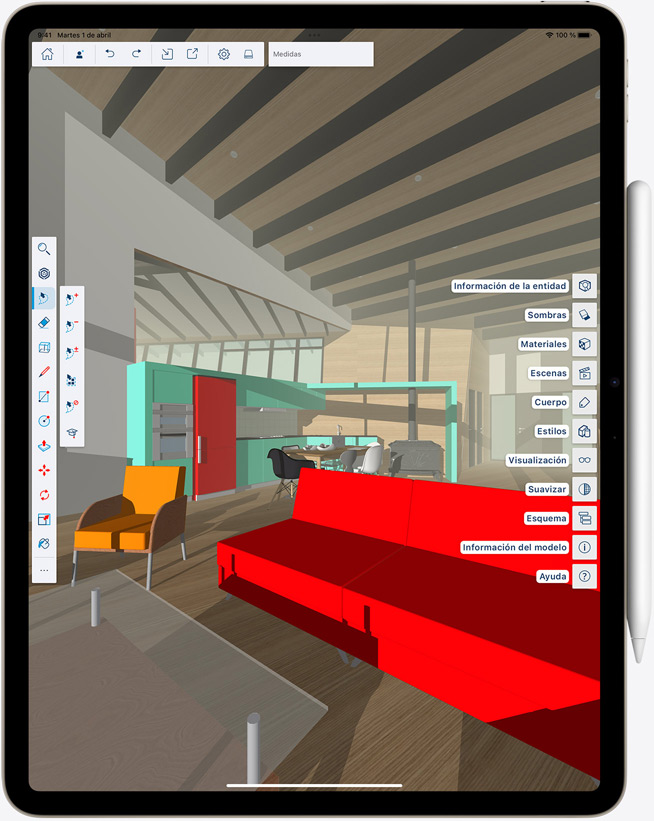 iPad Air en vertical con un Apple Pencil acoplado que muestra una colorida imagen en la pantalla