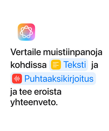 Vertaile muistiinpanoja kohdissa Teksti ja Puhtaaksikirjoitus ja tee eroista yhteenveto. Sanat Teksti ja Puhtaaksikirjoitus korostuvat sinisellä sellaisiksi kuin ne näkyisivät Pikakomennot-apissa