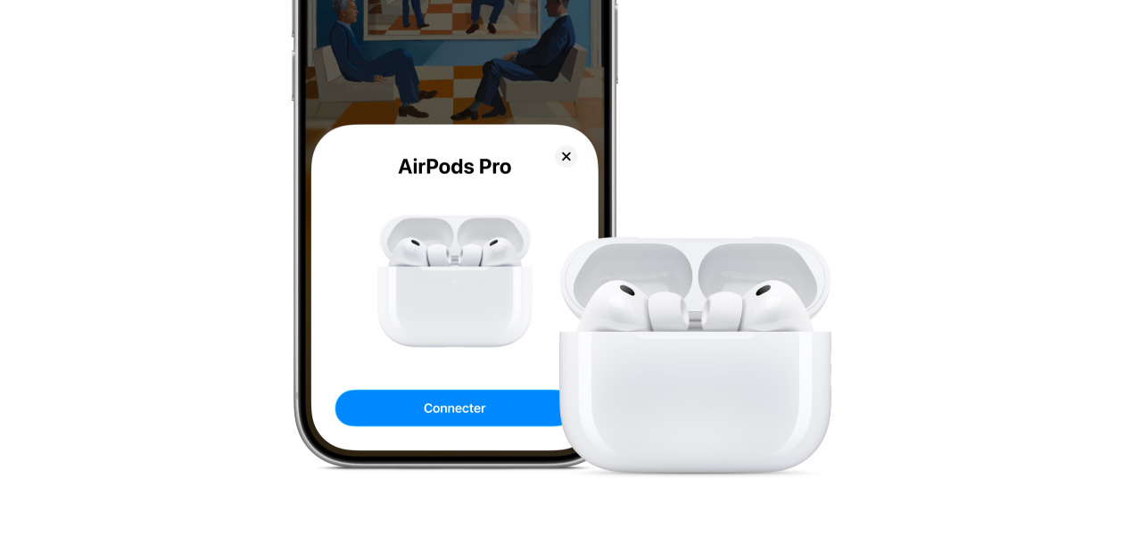 iPhone 17 Pro, fonctionnalité Connectivité à l’écran, AirPods Pro 3 et Boîtier de charge MagSafe (USB-C)