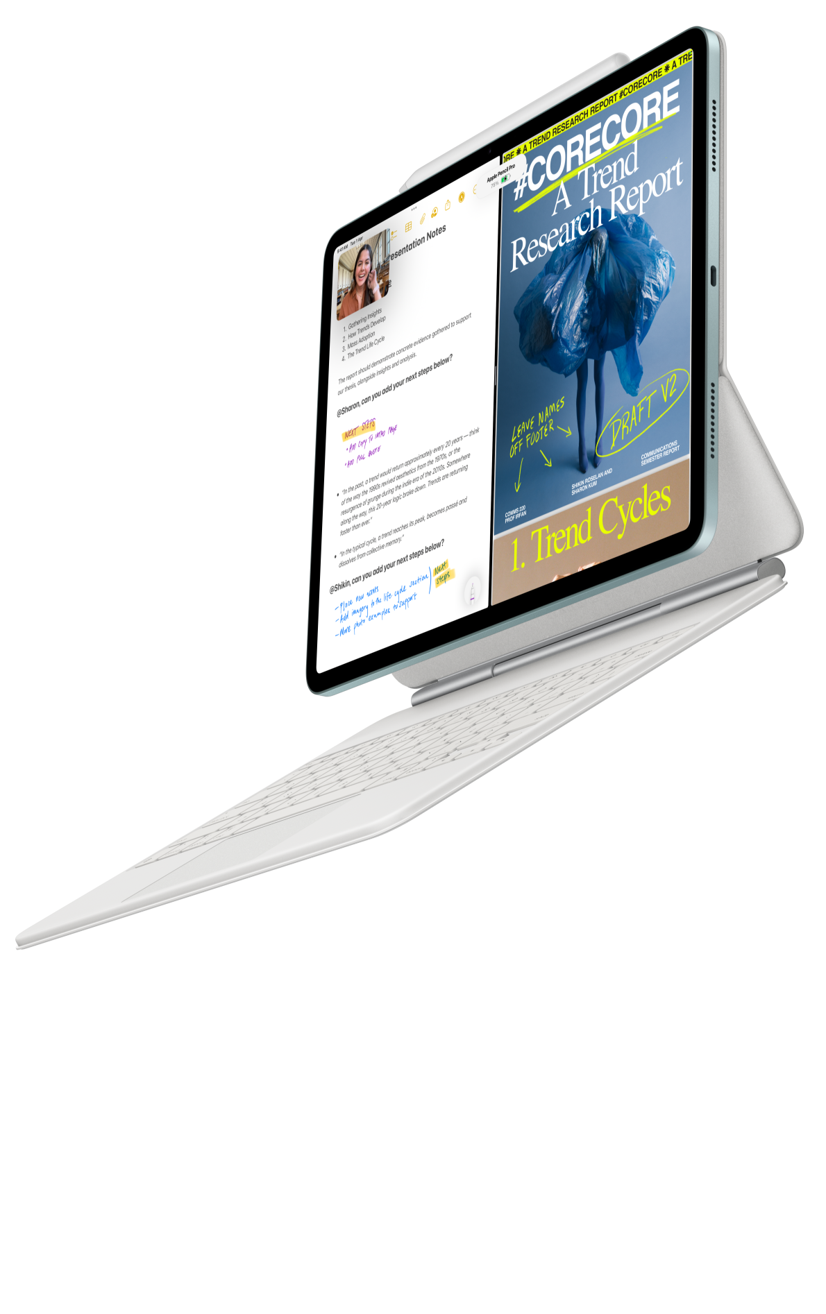 iPad Air attached to Magic Keyboard for iPad Air and Apple Pencil Pro