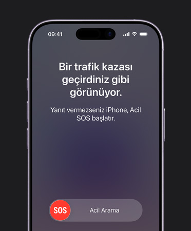 iPhone 17’nin önden görünümü, yuvarlatılmış köşeler, Trafik Kazası Algılama özelliği kullanılıyor