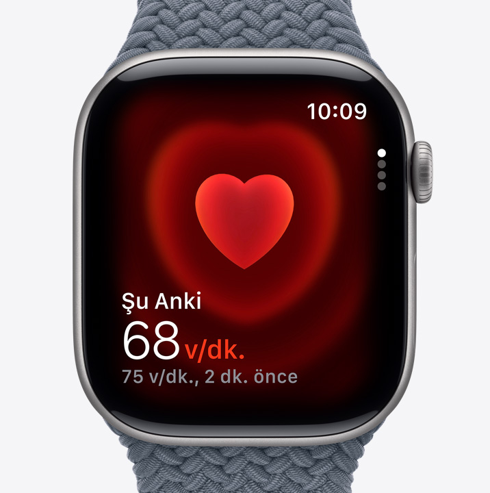 Apple Watch Series 11, alüminyum kasa, Uzay Grisi renk, Kalp Atış Hızı uygulaması, şu an dakikadaki vuruş sayısı