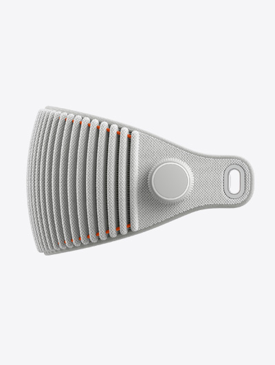 Vue latérale du bandeau tissé solo montrant la molette d’ajustement et la sangle inférieure réglable à structure côtelée