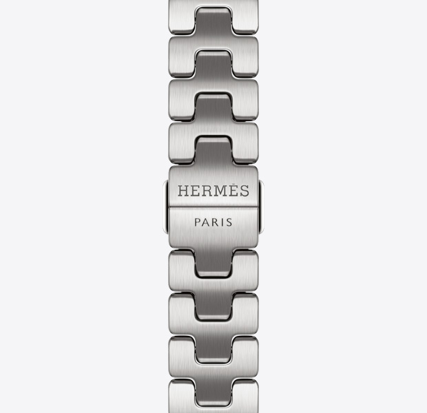 Cinturino Grand H Fin per Apple Watch Hermès Series 11, color Satiné, logo Hermès inciso sulla fibbia