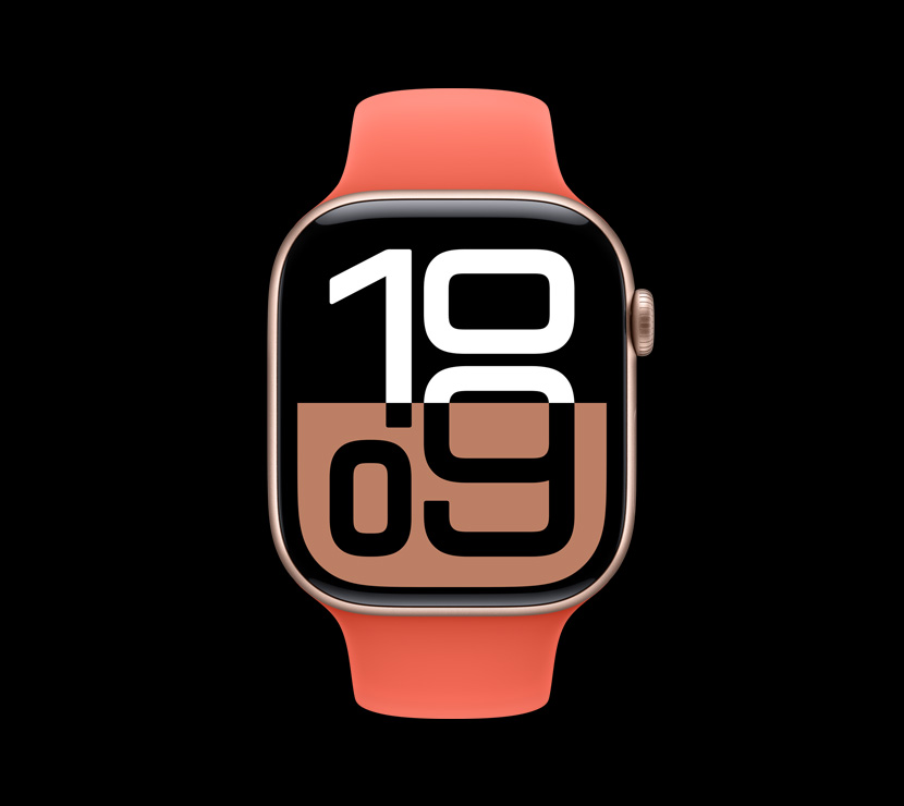 A front view of the Rose Gold aluminum finish on Apple Watch Series 10.