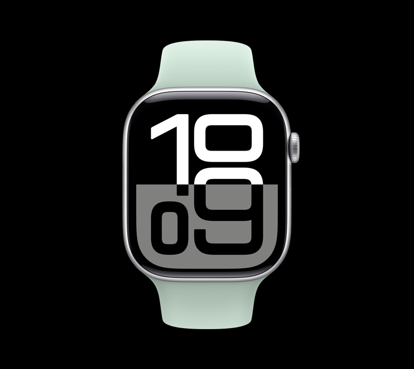 A front view of the Silver aluminum finish on Apple Watch Series 10.