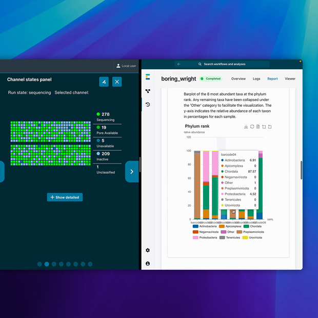 Interfaccia software dell’app Oxford Nanopore.