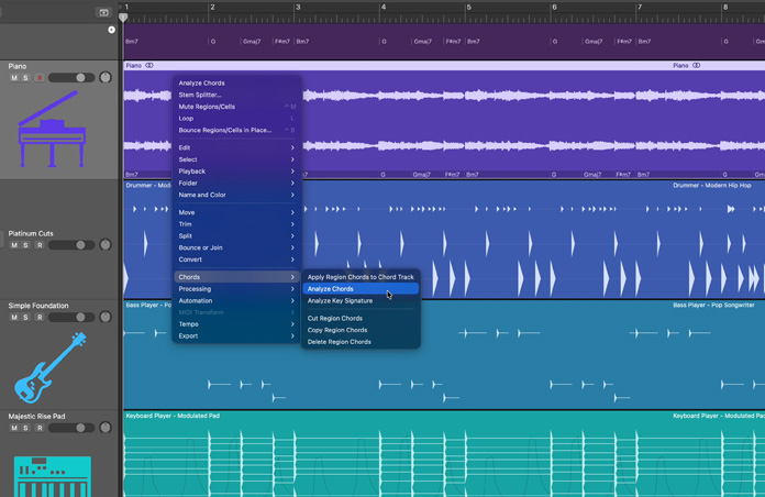 Chord Track controls, tool to apply analyse chords to chord track