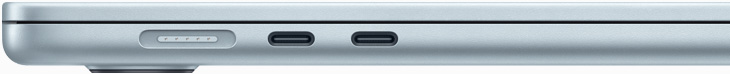 Left side of MacBook Air with MagSafe port and two Thunderbolt 4 ports