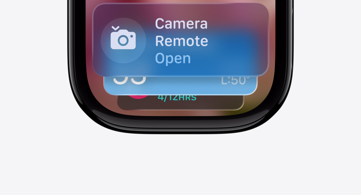 Apple Watch in Jet Black zonder bandje, de wijzerplaat toont een beeld van een Slimme stapel-hint