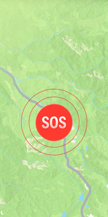 Un icono de Emergencia SOS sobre una carretera en la app Mapas de Apple.